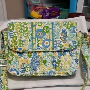 Vera Bradley English Meadow Blue and Green Floral Crossbody Bag.